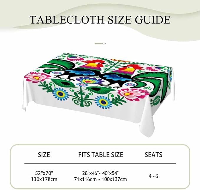 Rooster Table Cloth Rectangle Table Polish Folk Art Floral Leaves Flowers Cock - Image 4