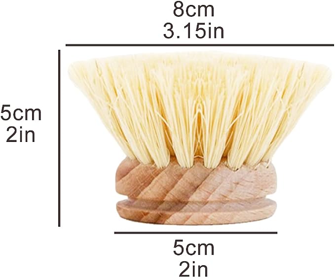 Classic Dish Brush Replacement Head 3 Packs, Natural Bristle Tampico Fiber - Image 5