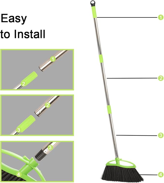 Soft Bristles Green Angle Broom Long Handle Indoor Broom - Image 3