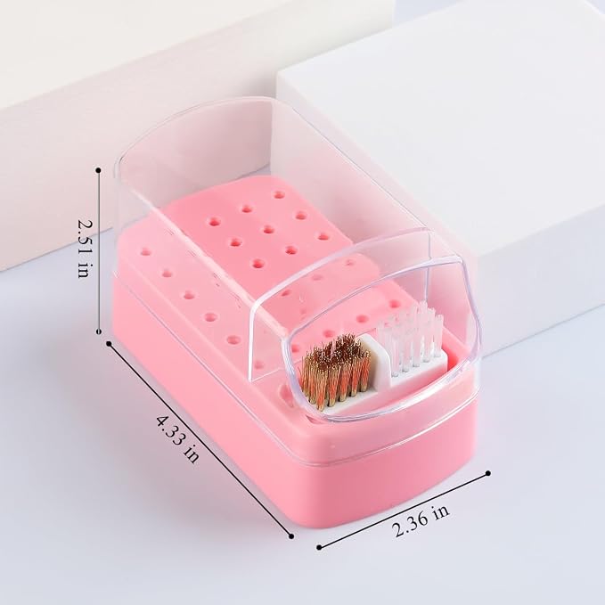 2 in 1 Pink Nail Drill Bit Holder and Nail Drill Bits Cleaner Brush Case - Image 2
