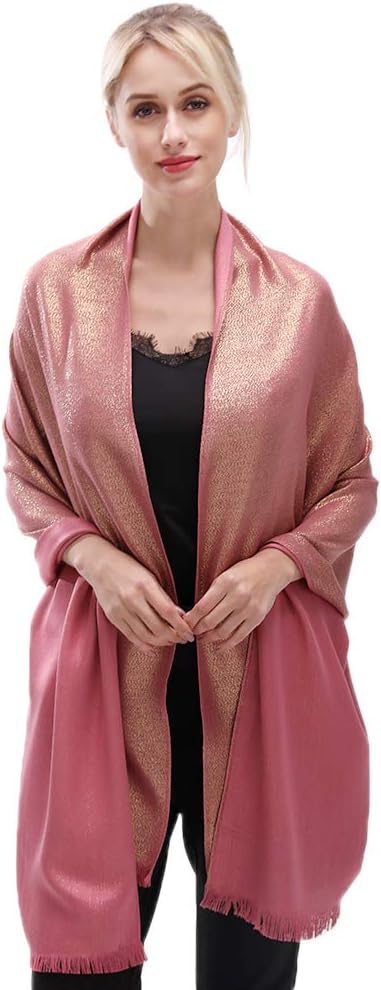 LMVERNA Women's Sparkling Metallic Soft Pashmina Shawls and Wraps Scarf in Solid Colors