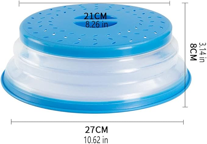 Collapsible Microwave Splatter Cover, 10.5 Inch, Microwave Plate Cover With Steam Vent (Dark blue)