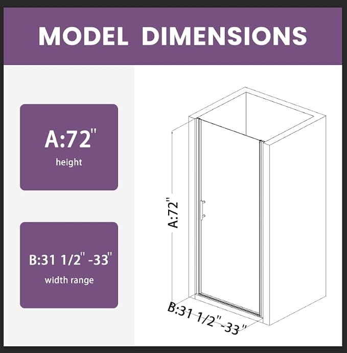 Glass Shower Door 31.5-33" W x 72" H, UCALAFEE Frameless Pivot Shower Door - Image 9