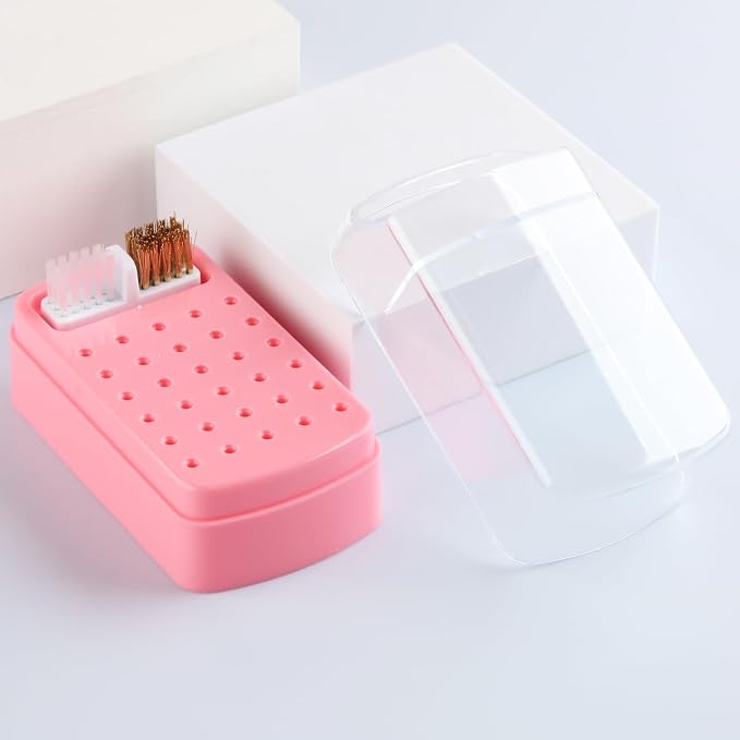 2 in 1 Pink Nail Drill Bit Holder and Nail Drill Bits Cleaner Brush Case - Image 7
