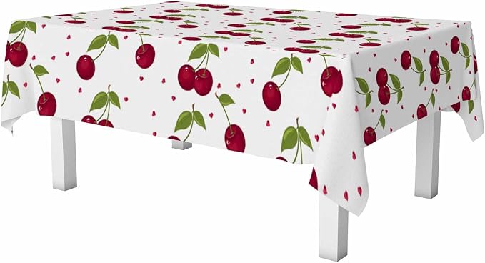 Red Cherry Table Cloth Rectangle Table Sweet Red Ripe Cherries Green Leaves by Unknown