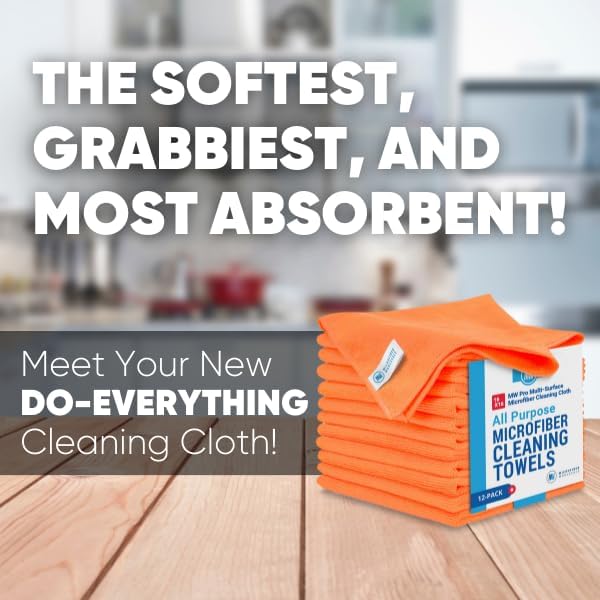 MW Pro Microfiber Cleaning Cloth | Orange | 12 Pack | 16” x 16” | All Purpose - Image 2