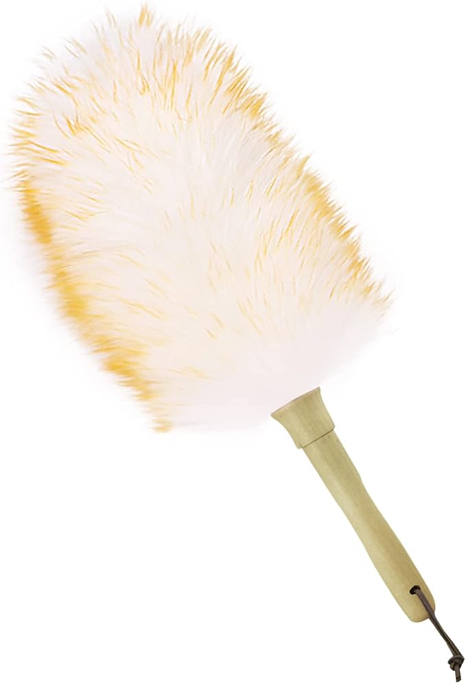 Lambswool Duster 14'' Length Solid Wooden Handle Leather Hang Strap by iHUFeather