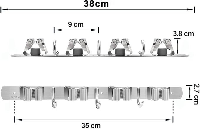 Mop and Broom Holder, 3 Positions 4 Hooks Heavy Duty Hanger Wall Mounted - Image 5