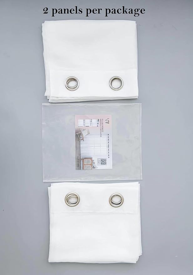 PI Ivory Sheer Curtains Small Panels,Ring Top See Through Window Curtain for Kitchen/Bay Window 2 Panels (W52 X L63, Ivory)