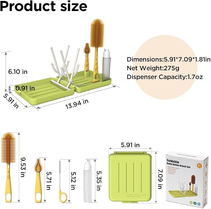 Travel Bottle Brush with Portable Bottle Drying Rack, Baby Bottle Brush - Image 6
