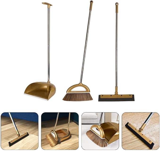 GANAZONO Broom Dustpan Scraper Set Long Handle Stand Up Broom Combo Dustpan - Image 8