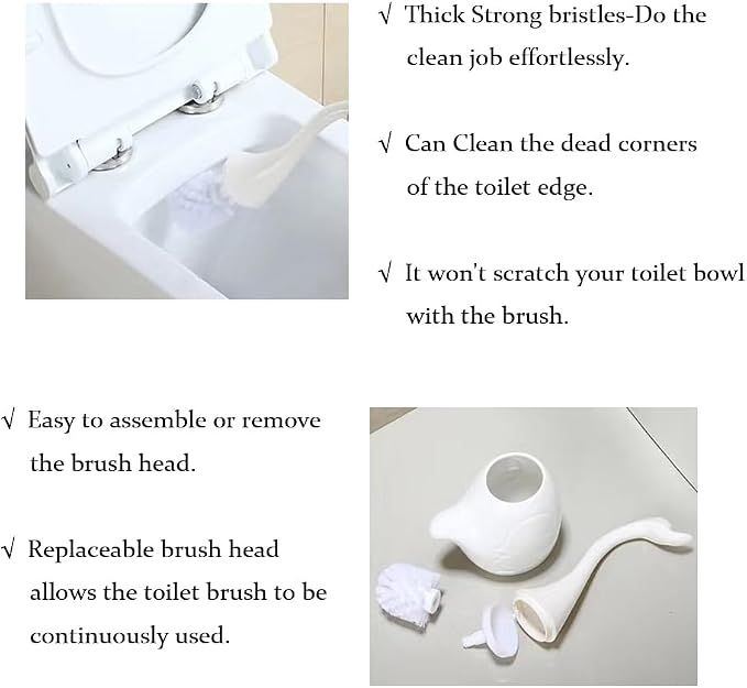 Swan Toilet Brush and Ceramic Holder Set, Cute Bathroom Decor, Non-Scratch - Image 3