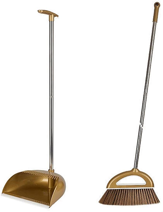 Upgrade Long Handle Broom with Stand Up Dustpan Combo Set by Bavokon