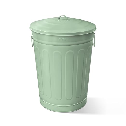 Plexon Round Trash Can 13 Gallon, Vintage Metal Outdoor Trash Can by Plexon