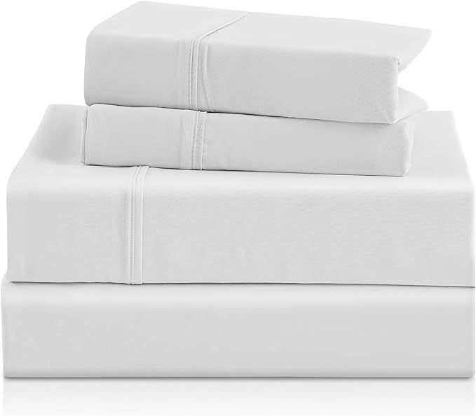 Twin XL Sheet Set - 3 Piece Silky Soft Breathable Bed Sheet & Pillowcase Set, 16" Deep Pocket Hotel Luxury Wrinkle Free Easy Care Bedding Sheets, White