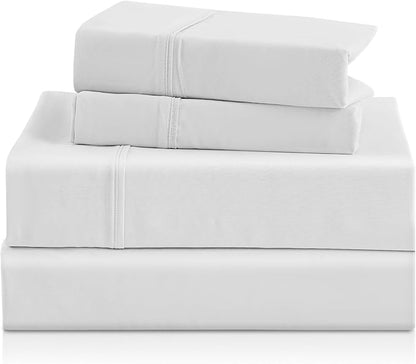 Twin XL Sheet Set - 3 Piece Silky Soft Breathable Bed Sheet & Pillowcase Set, 16" Deep Pocket Hotel Luxury Wrinkle Free Easy Care Bedding Sheets, White