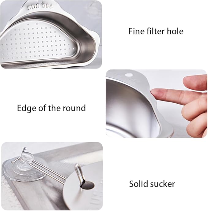 Triangle Sink Drainer Basket, Stainless Steel Triangular Sink Drain Shelf - Image 7