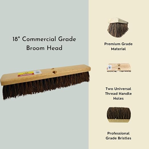 Bristles 4218 18” Outdoor Push Broom Head – Heavy Duty Hardwood Block, Rough - Image 3