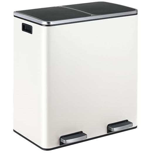16 Gallon Rectangular Stainless Steel Trash Can, Dual Compartment Garbage Bin by ComfyCorner