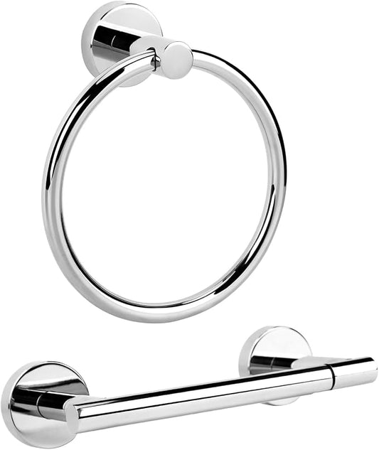 Polished Chrome Toilet Paper Holder Set, Stainless Steel Towel Ring, Double by Ntipox