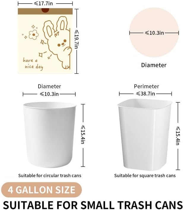4 Gallon Trash Bags with Cute Rabbit Printed & Drawstring, Tear-Resistant Small - Image 2