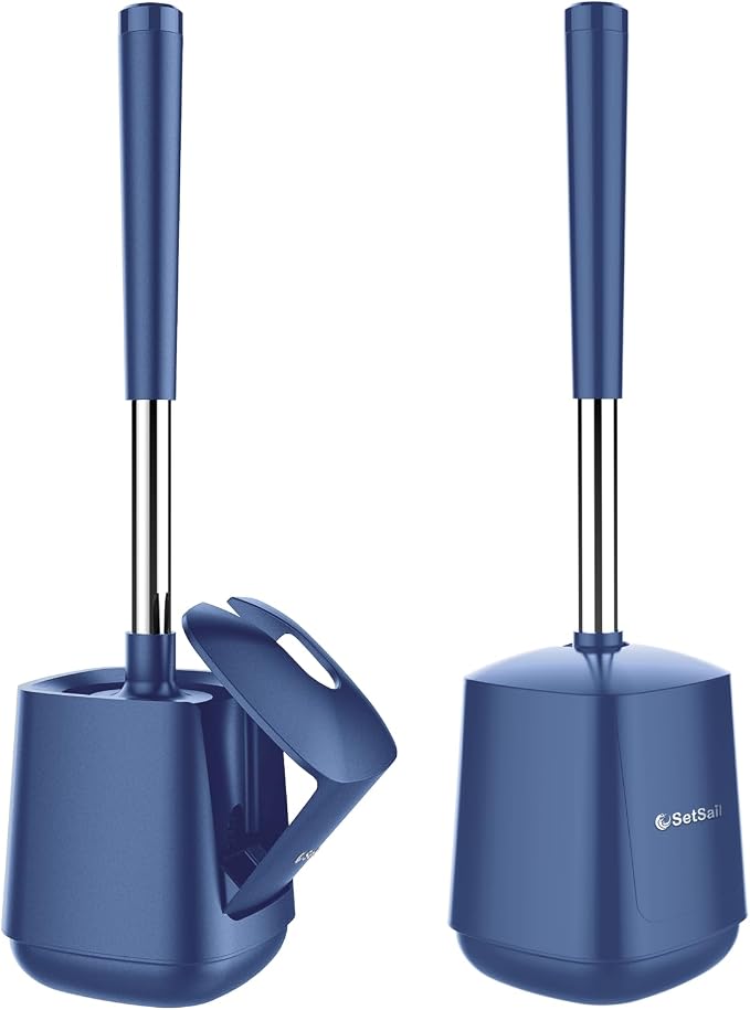 SetSail Toilet Brush and Holder, Self Closing Lid Toilet Bowl Brushes Holder by SetSail