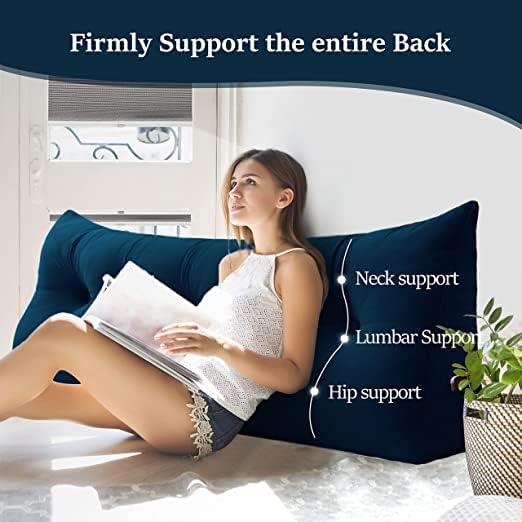 Wedge Headboard Pillow Dorm Room Reading Pillow Back Support for Sitting Up in Bed Bolster Lumbar Cushion Body Positioning Bedrest Velvet 76in Navy Blue King