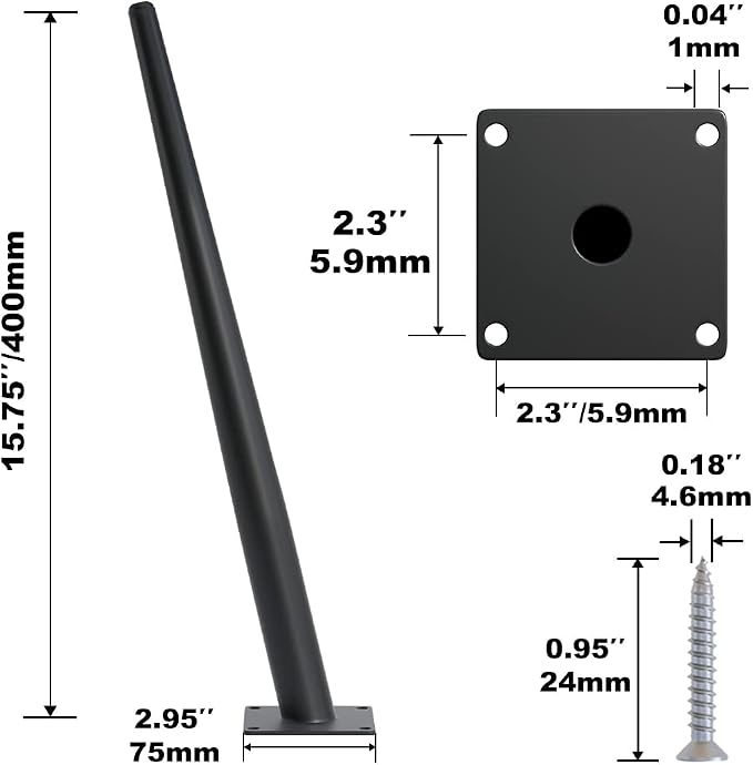 4PCS 16 Inch Matte Black Tapered Angled Legs - Image 3