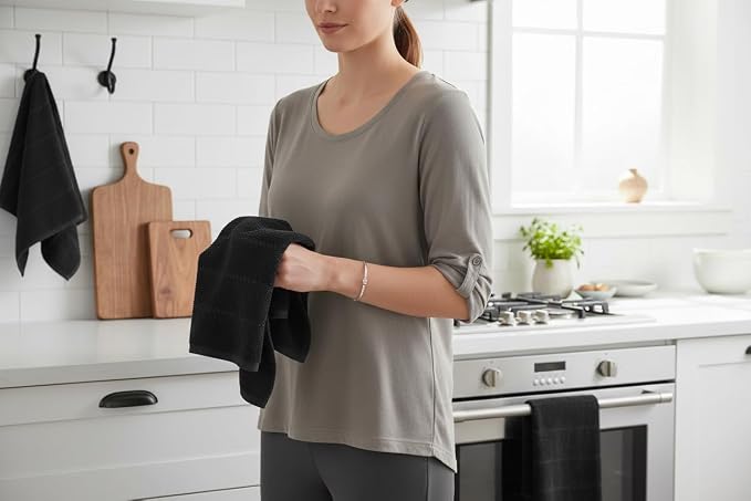 Serafina Home Black Textured Kitchen Hand Dish Towels 100% Cotton Cloth Soft - Image 5