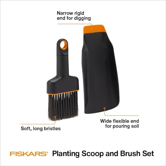 Fiskars Planting Soil Scoop & Brush Set, Dual-Sided Tool - Image 2