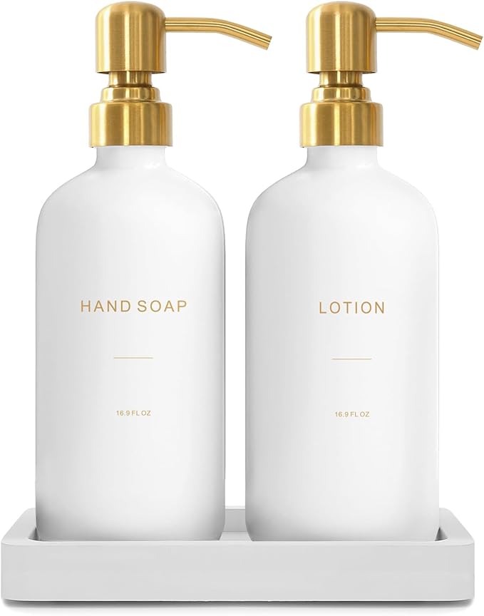 Gold Soap Dispenser Bathroom Set, Hand and Lotion Dispenser by PrusWaso