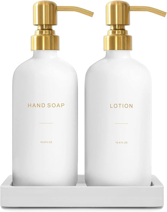Gold Soap Dispenser Bathroom Set, Hand and Lotion Dispenser by PrusWaso