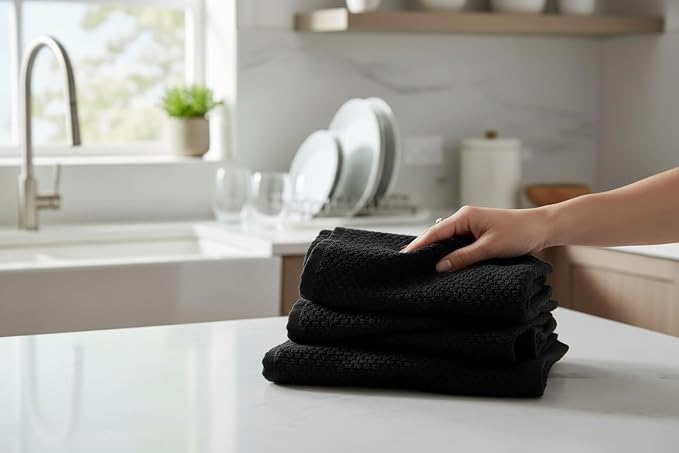 Serafina Home Black Textured Kitchen Hand Dish Towels 100% Cotton Cloth Soft - Image 6