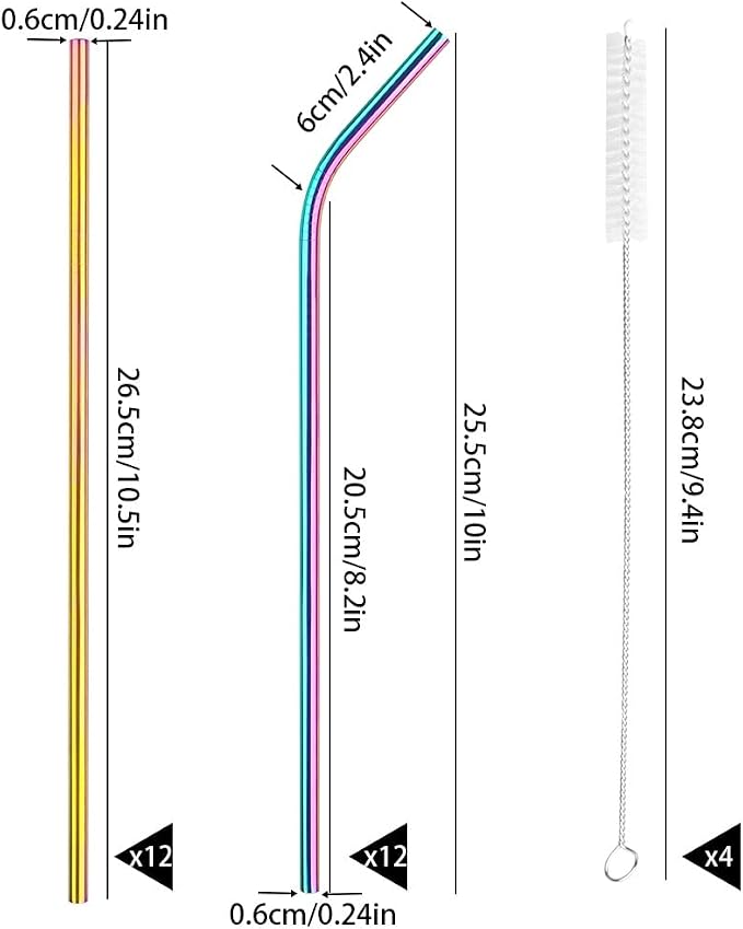 Value Pack Reusable Stainless Steel Straws in Bulk Extra Long 10.4 inch Colorful - Image 6