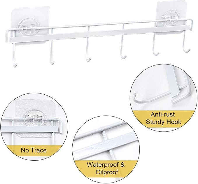 YiZhi Adhesive Wall Hooks Rack Kitchen Rail, Space Saving Utensil Holder No - Image 3