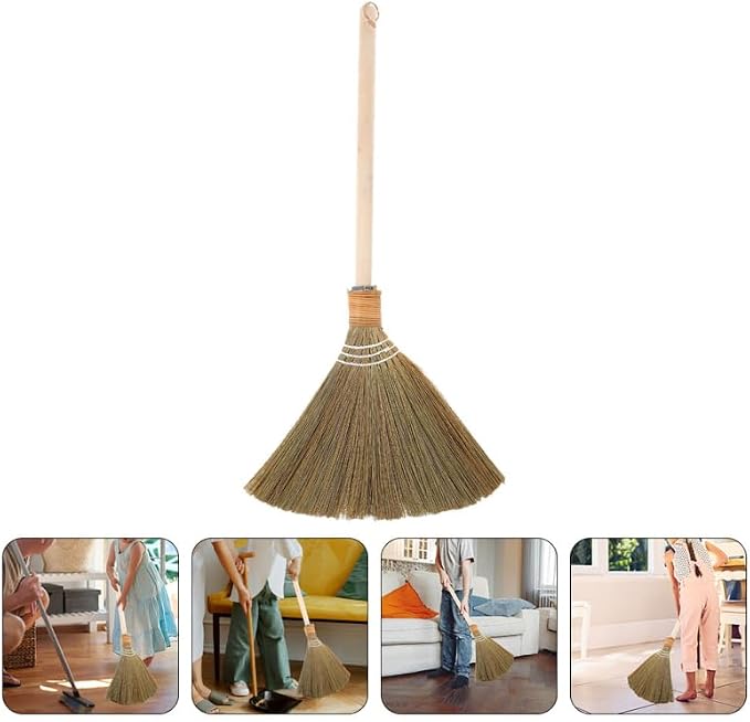 SAFIGLE Handwoven Miscanthus Straw Broom Soft Bristle Indoor Sweeper Removable - Image 9