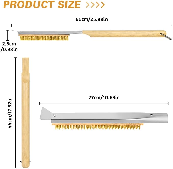 Pizza Oven Brush, BBQ Grill Cleaning Brush Non Scratch Heat Proof Brass Bristles - Image 2