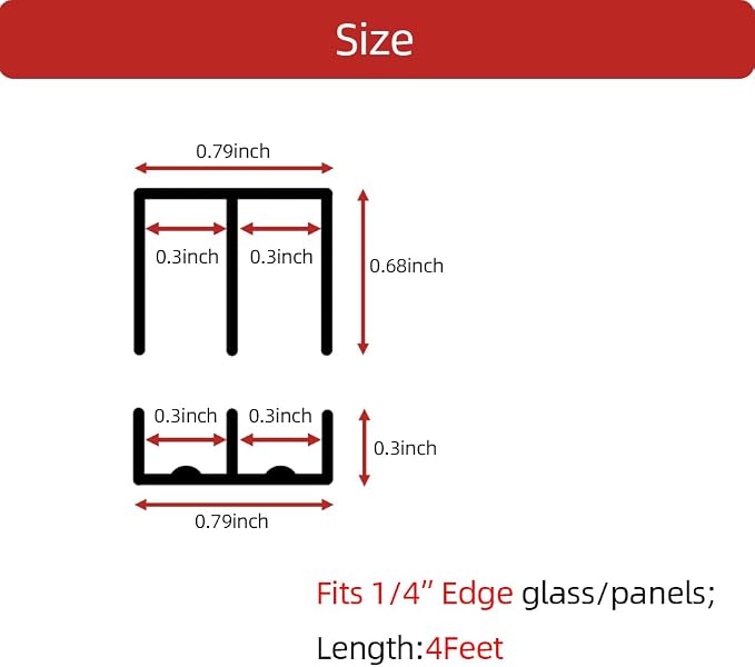 Sliding Door Track, Fit 1/4" Thick Panels, U Channel Rubber - Image 2