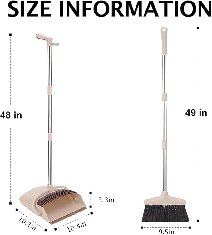 Broom and Dustpan Set, Long Handle Stand Up Broom and Dust Pan Combo, - Image 3