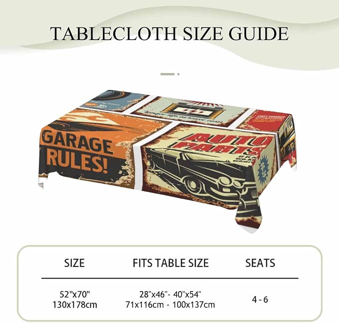 Vintage Car Tin Signs Table Linens 52x70 Old Rusty Posters Retro Auto Service - Image 4