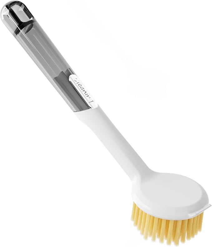 Kitchen Cleaning Brush, Pot Dish Brush Pots Comfortable Long Built-in Scraper by Nebesheii
