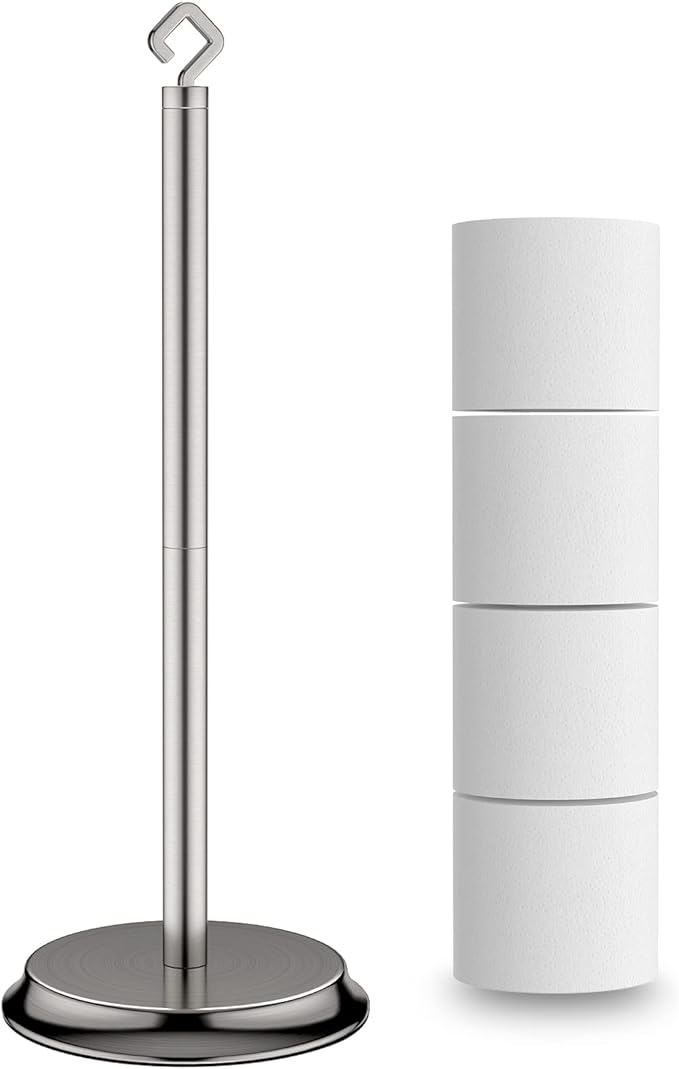 Toilet Paper Holder for Bathroom, Metal Free Standing Toilet Paper Storage by Kasunto