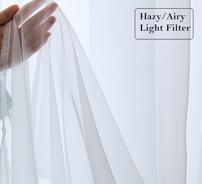 PI White Sheer Curtains 45 Inches Length with Eyelets,Voile Light Filtering Small Window Curtains for Kitchen/Bathroom/Farmhouse/Basement 2 Panels (W42 X L45,Optical White)
