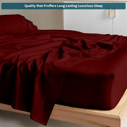 California King Sheet Set - Luxury 338 Thread Count 100% Egyptian Cotton Sateen, Deep Pocket Sheets with All Around Elastic for a, Hotel Quality Bedding Set (Burgundy Solid)