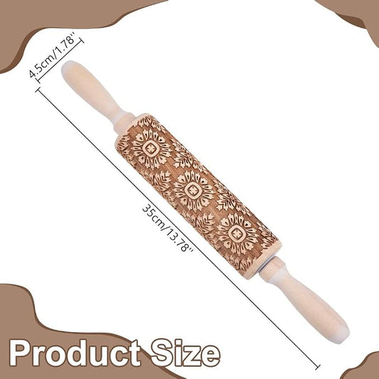 Embossed Wooden Rolling Pin Flower Print 35cm Rolling Pin - Image 2