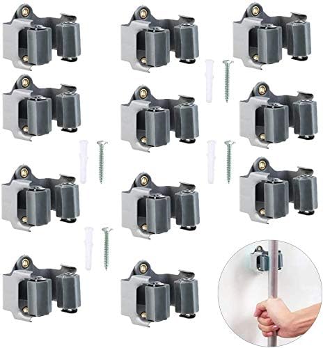 10Pcs Broom Mop Wall Mount Holder Gray Wall Rack Organizer Bathroom Storage by Vankcp