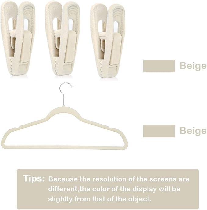 Beige Velvet Hangers, Non-Slip Velvet Clips - Image 6