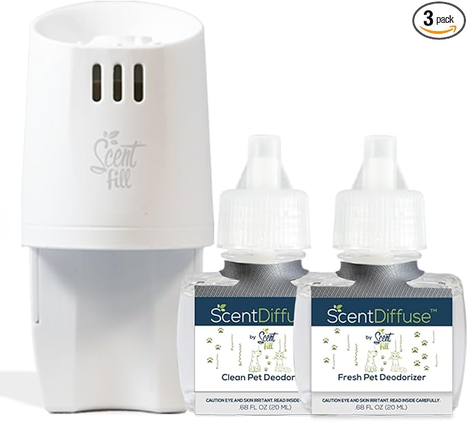 ScentDiffuse Pet Odor Deodorizing Air Freshener Starter Kit, 2 Refills + by ScentFill