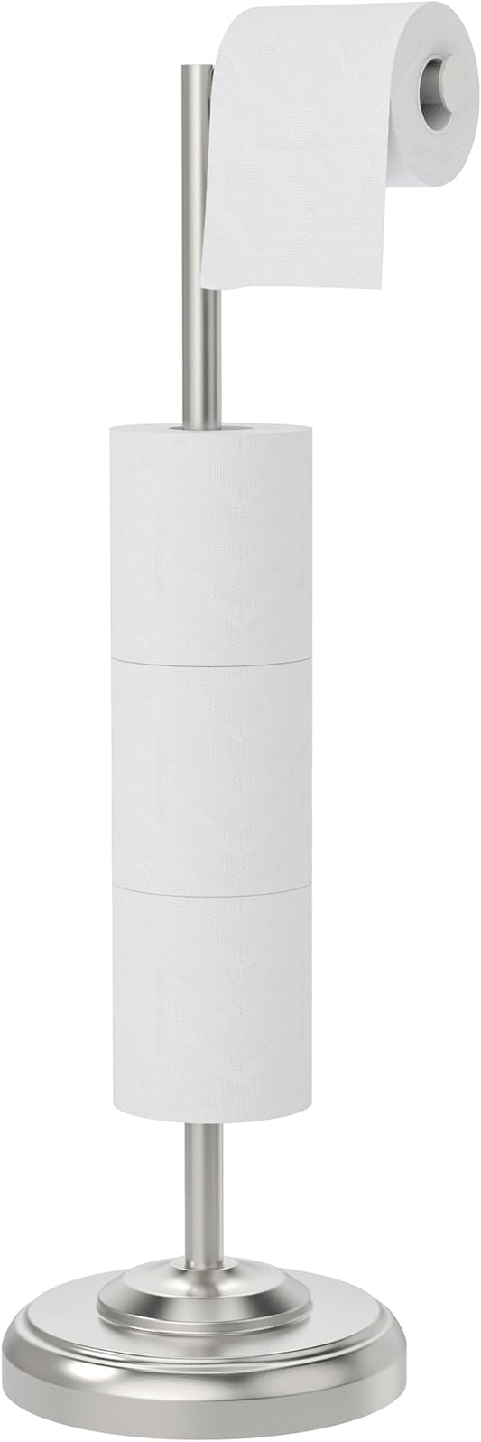 Toilet Paper Holder Stand with Storage – 4 Extra Rolls –Brushed Nickel Toilet by WZKALY