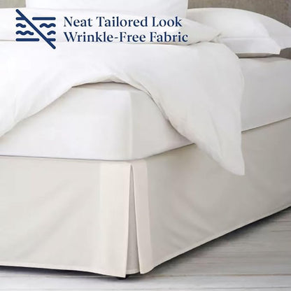 SKY BEDDINGS Luxury Pleated Queen Bed Skirt with Split Corners - 12 Inch Tailored Drop - Pleated Dust Ruffle - Wrinkle-Free 100% Microfiber - Easy Fit, Soft & Durable - Ivory